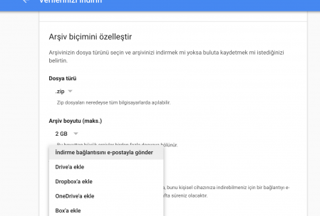 Google takout arsiv yaratma