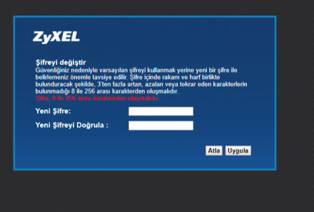 ZyXel VMG3312-B10B modem arayüz şifresi