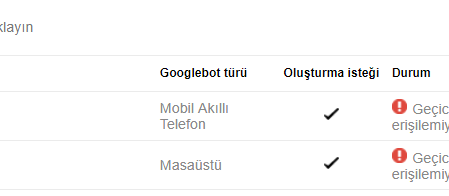 Search console geçici olarak erişilemiyor hatası