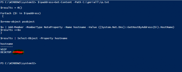 powershell hostname to ip 