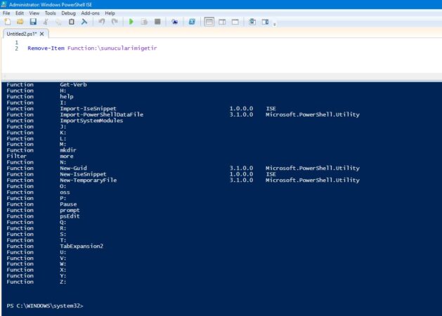 powershell fonksiyon silme komutu